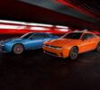 The Dodge Charger Daytona Scat Pack (shown in Bludicrous) and Dodge Charger Daytona R/T (shown in Peel Out) represent the first–ever all-electric vehicles from the Dodge brand.